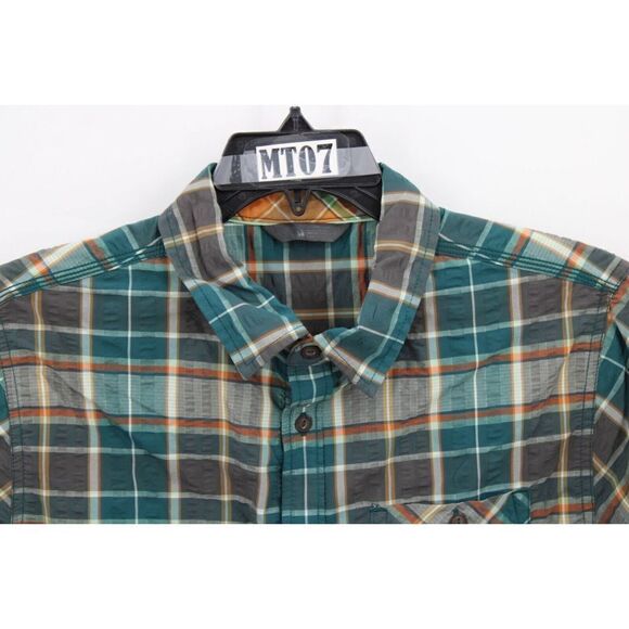 THE NORTH FACE TEAL BLUE PLAID SHORT SLEEVE BUTTON FRONT MENS SIZE LARGE SHIRT - Picture 2 of 8